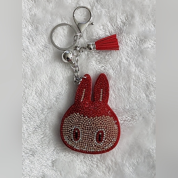 Accessories - Red Labubu Head Rhinestone Keychain Bag Charm